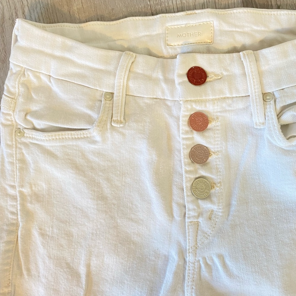 Mother denim white jeans with colored buttons